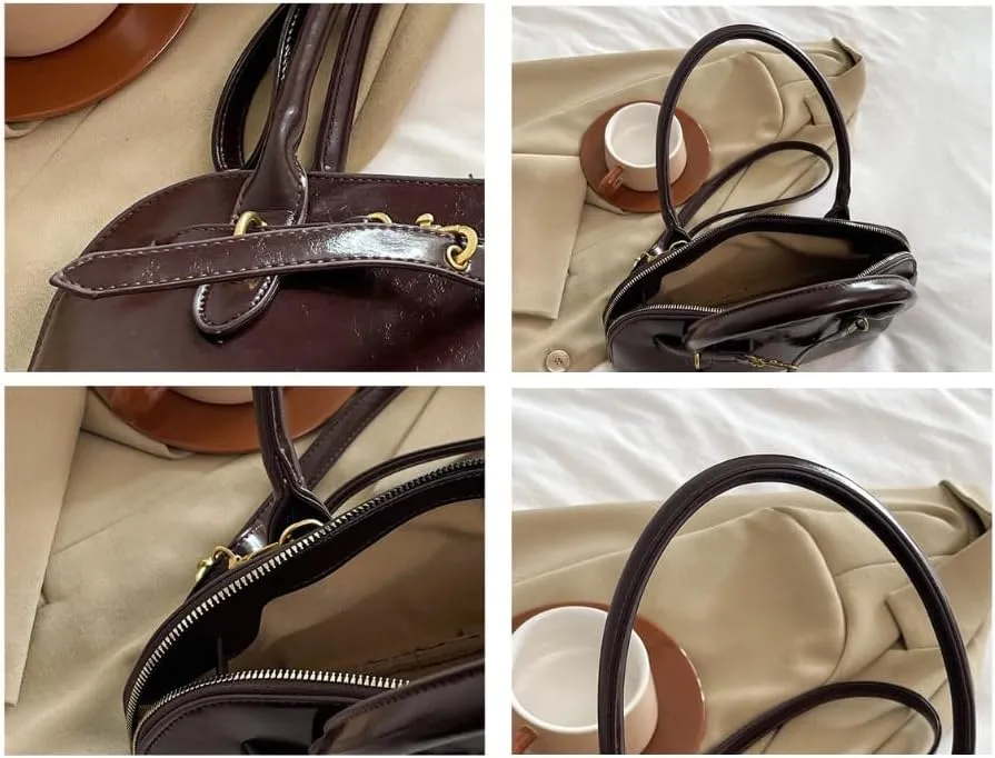 Vegan Leather Shoulder Purse for Women Vintage Belt Buckle Crossbody Bags Handbag Adjustable Strap