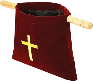 Velvet Church Offering Bag, Religious Offering Pouch with Wooden Handles