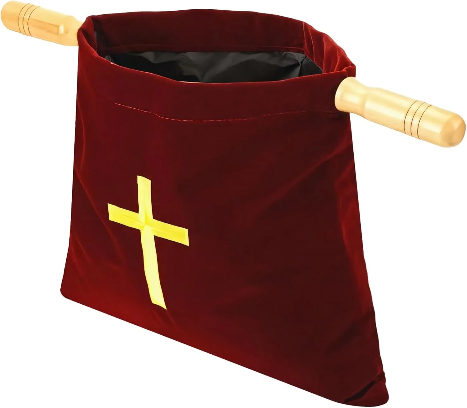 Velvet Church Offering Bag, Religious Offering Pouch with Wooden Handles