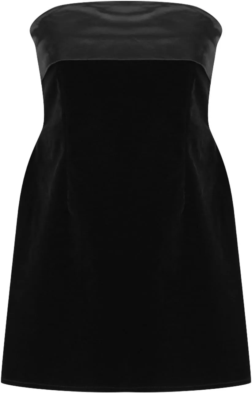Velvet Dress for Women 2024 Vintage Strapless Cover Ups Off Shoulder A-Line Cocktail Dress Formal Swing Sexy Mini Dress