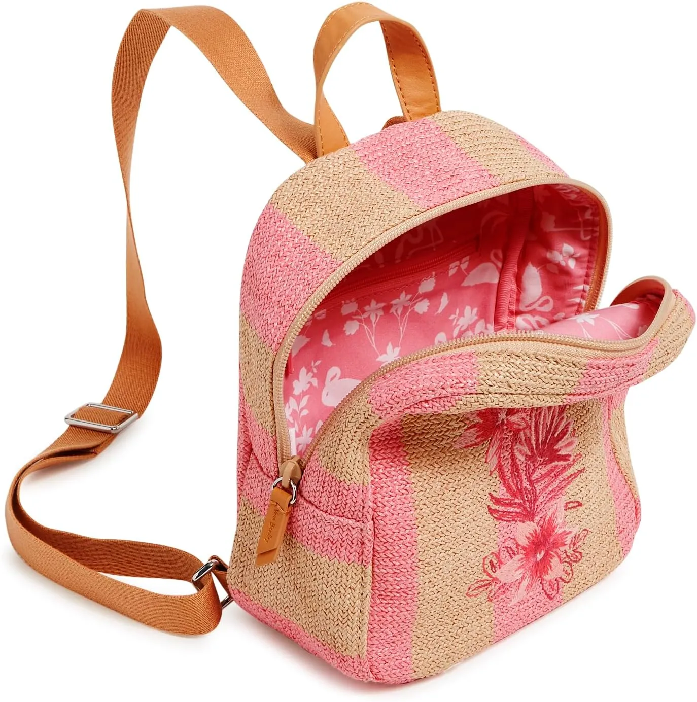 Vera Bradley Mini Backpack, Candy Pink Stripe Straw