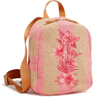 Vera Bradley Mini Backpack, Candy Pink Stripe Straw