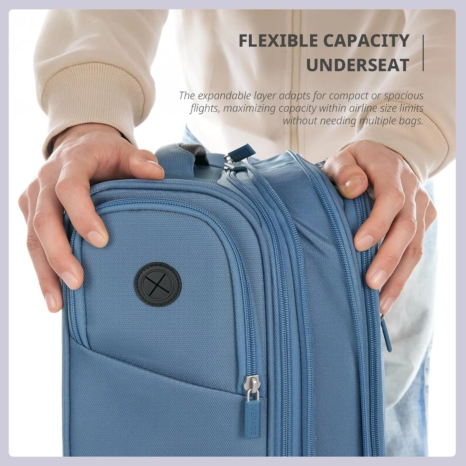 Verage Under Seat Luggage with Wheels, Softside Expanable Small Suitcase Carry On Luggage Bags for Airlines Airplanes Short Trip Men Women (Coast Blue, 16-Inch Rolling Underseat)