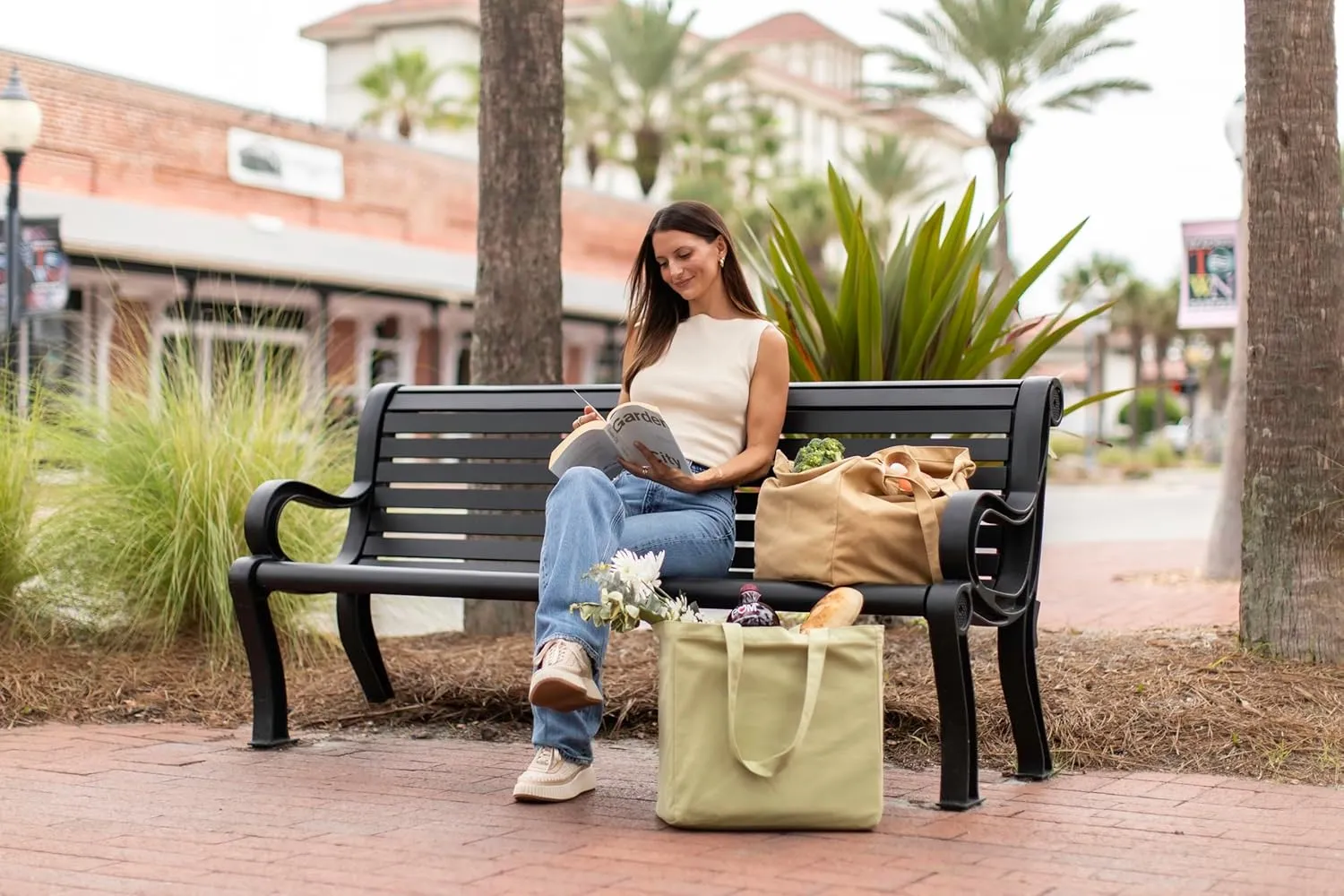 VeraMia Canvas Grocery Bag 3pc XL Set with Real Pockets, Long Shoulder Strap and Short Handle. Heavy Duty, Foldable, Washable