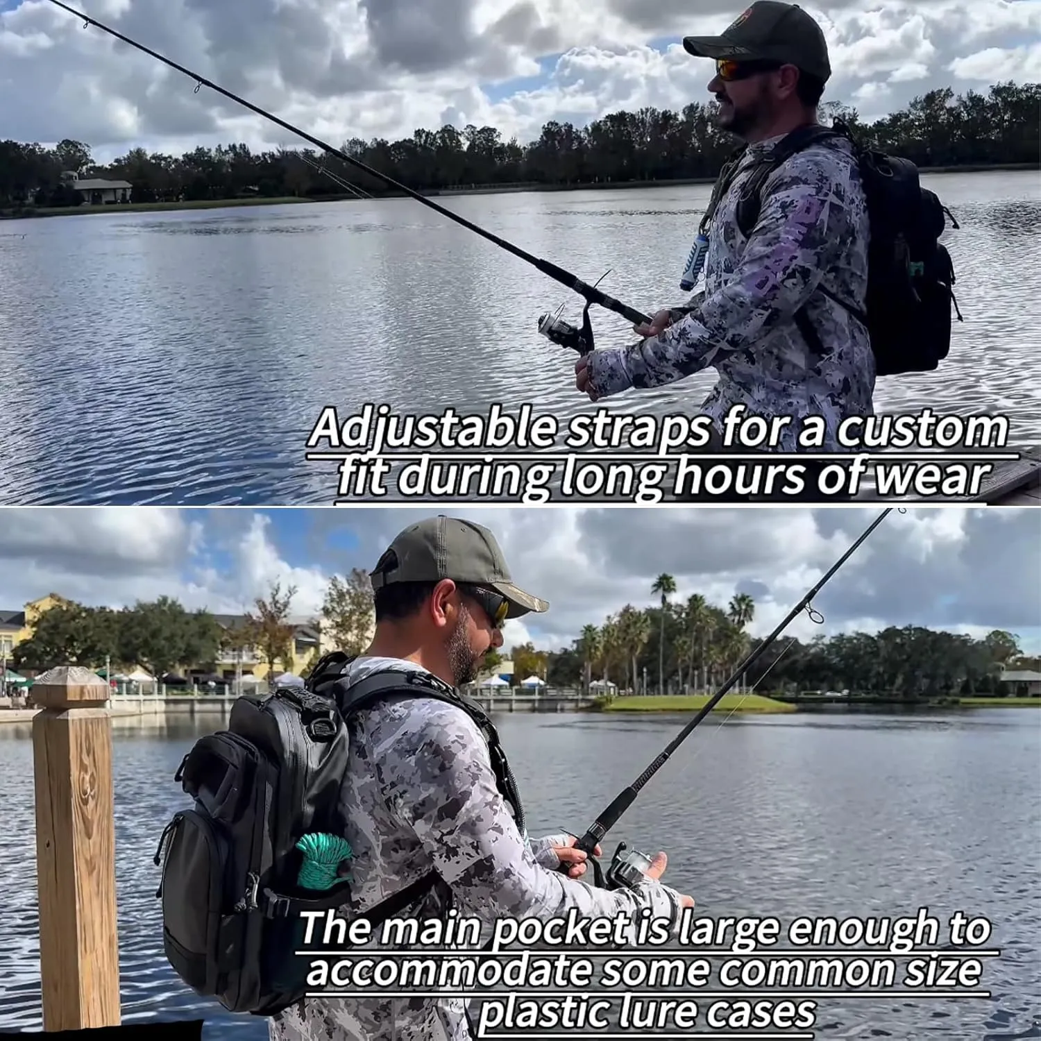 Versatile Fishing Backpack with Rod Holder and Adjustable Straps