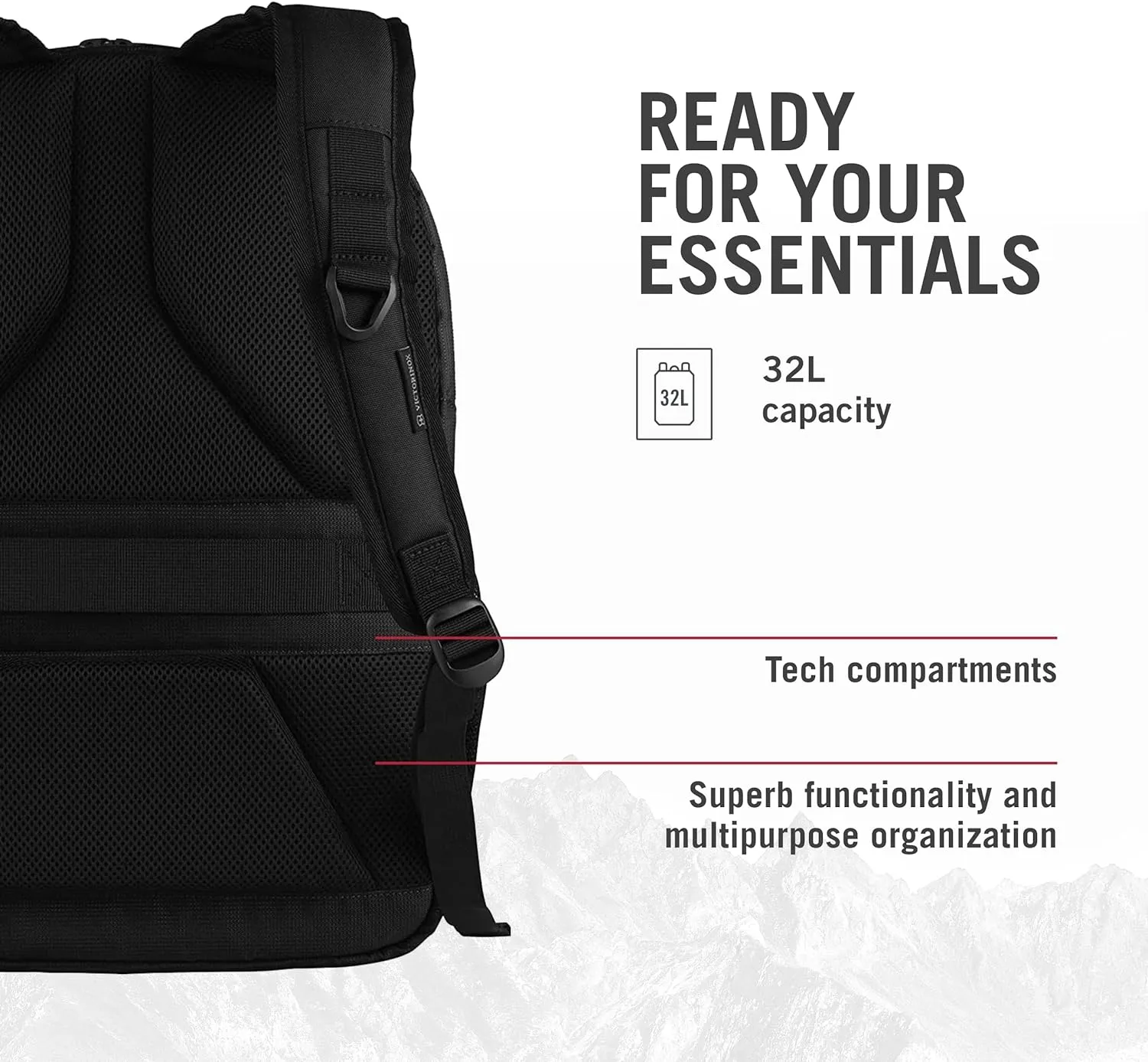 Victorinox VX Sport EVO Daypack - Modern Backpack to Carry Travel Accessories - Includes Airflow Channels & Adjustable Straps - 32 Liters, Black