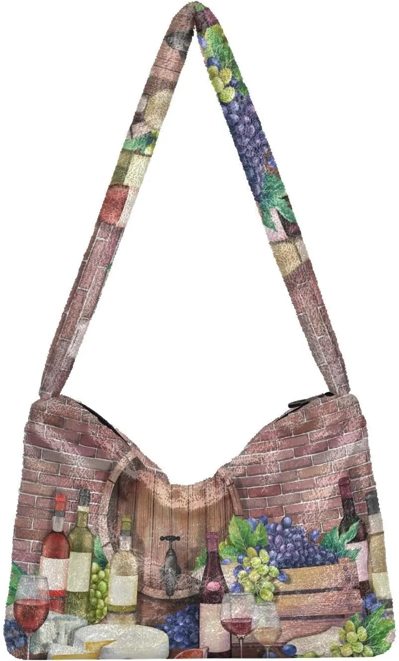 Vintage Wine Stake Wooden Fluffy Crossbody Bag Furry Tote Bags for Women Fuzzy Purse Handbag Lady Shoulder Bag Large Plush Bag with Zipper Closure