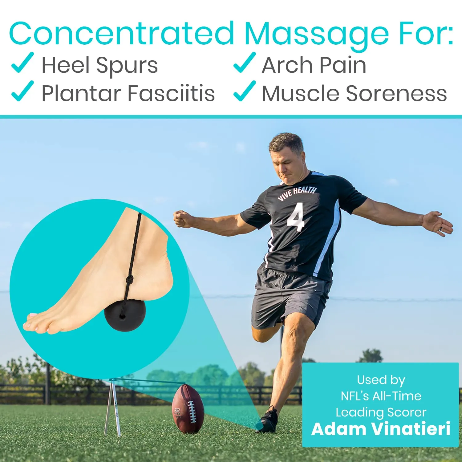 Vive Plantar Fasciitis Relief Lacrosse Ball – Massage Roller for Feet - Deep Tissue Trigger Point Massager Set for Arch Pain, Myofascial Release - Reflexology Muscle Knot Massager for Women, Men