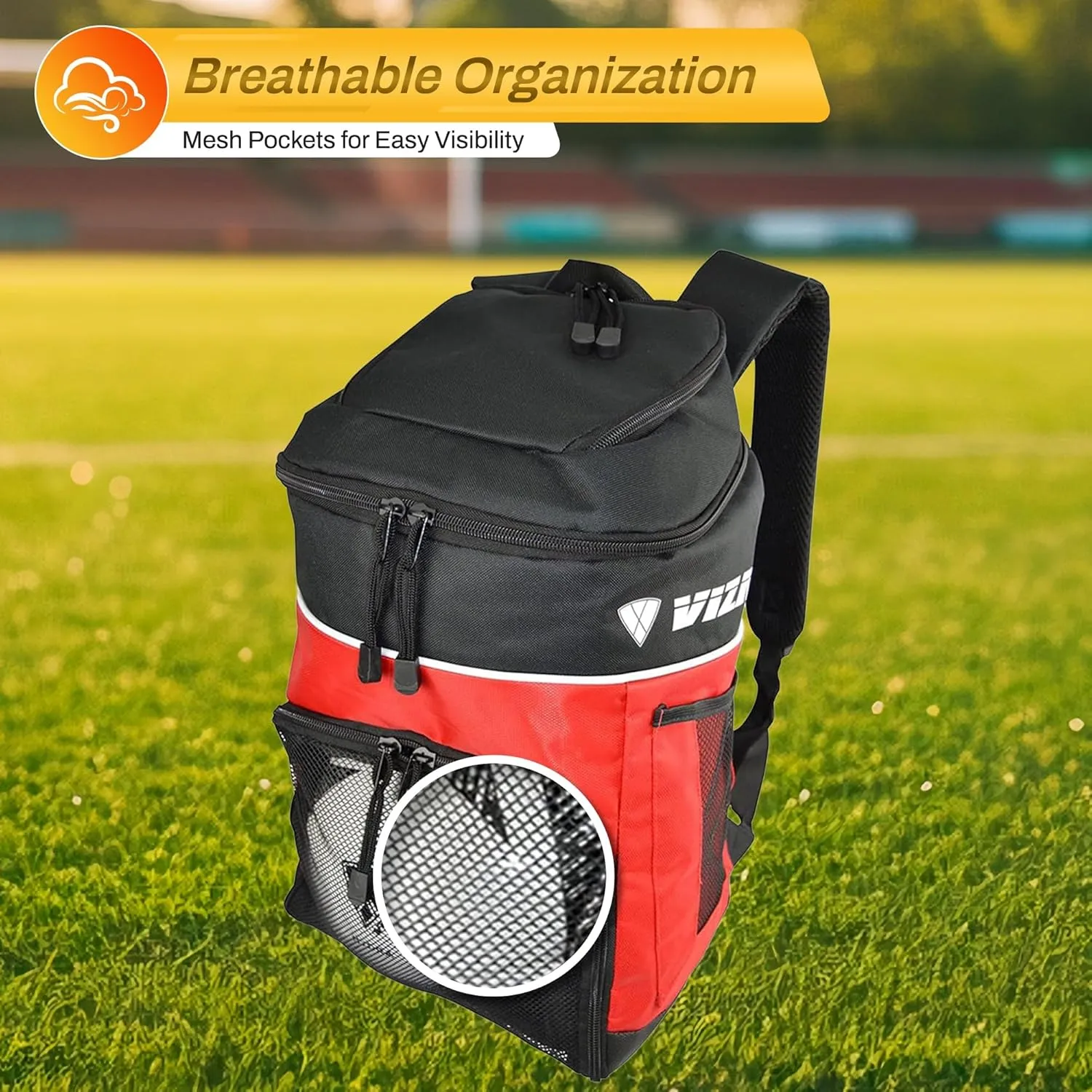 Vizari Soccer Backpack with Ball Compartment | Ventilated Gear Storage | Adjustable Straps & Mesh Pockets for Adults & Teens