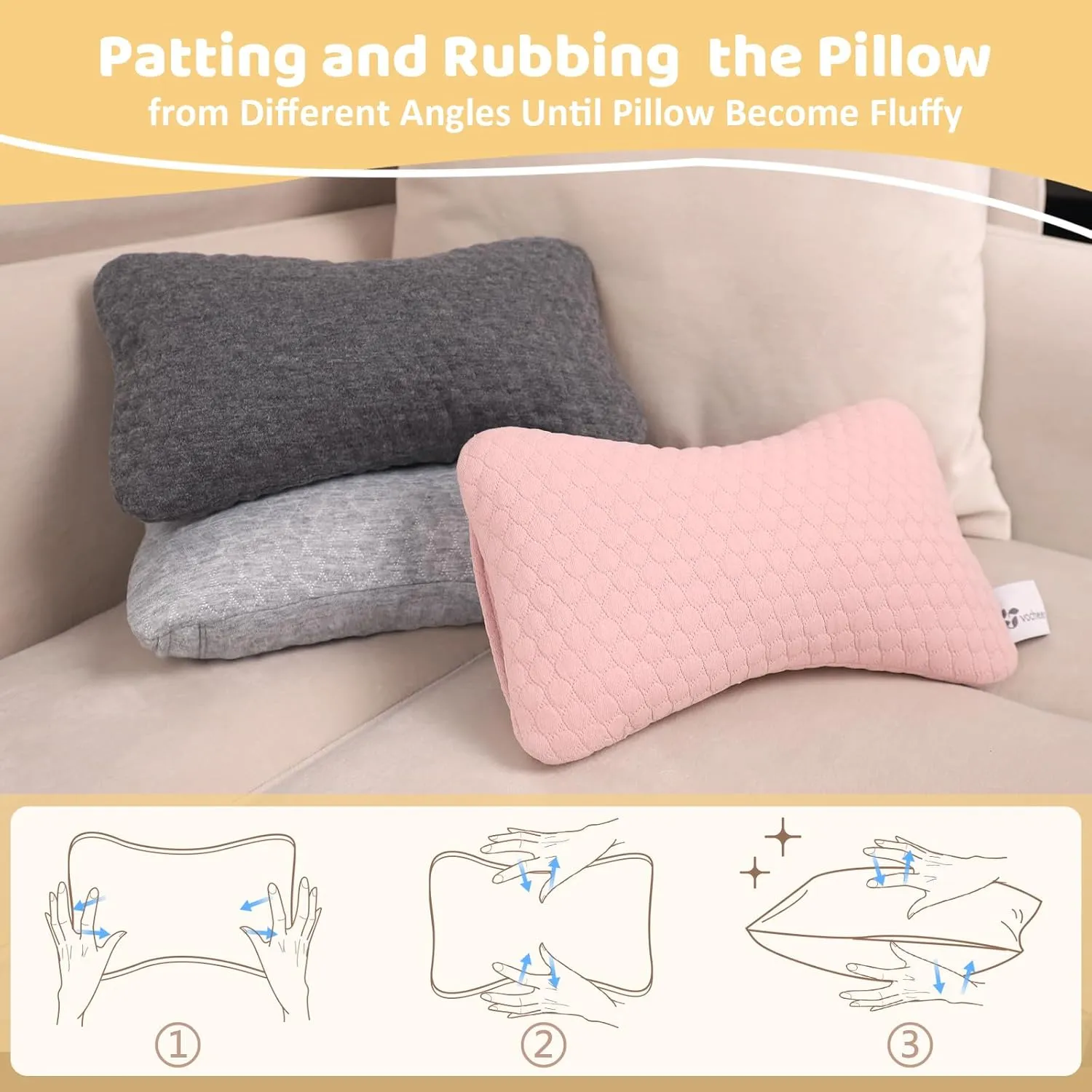 vocheer Small Pillows for Sleeping, 11"x 7" Mini Travel Pillow, Tiny Pillows for Neck, Wrist, Lumbar and Knee, Pets Pillow, Cotton, Machine Washable,Light Grey-1PC