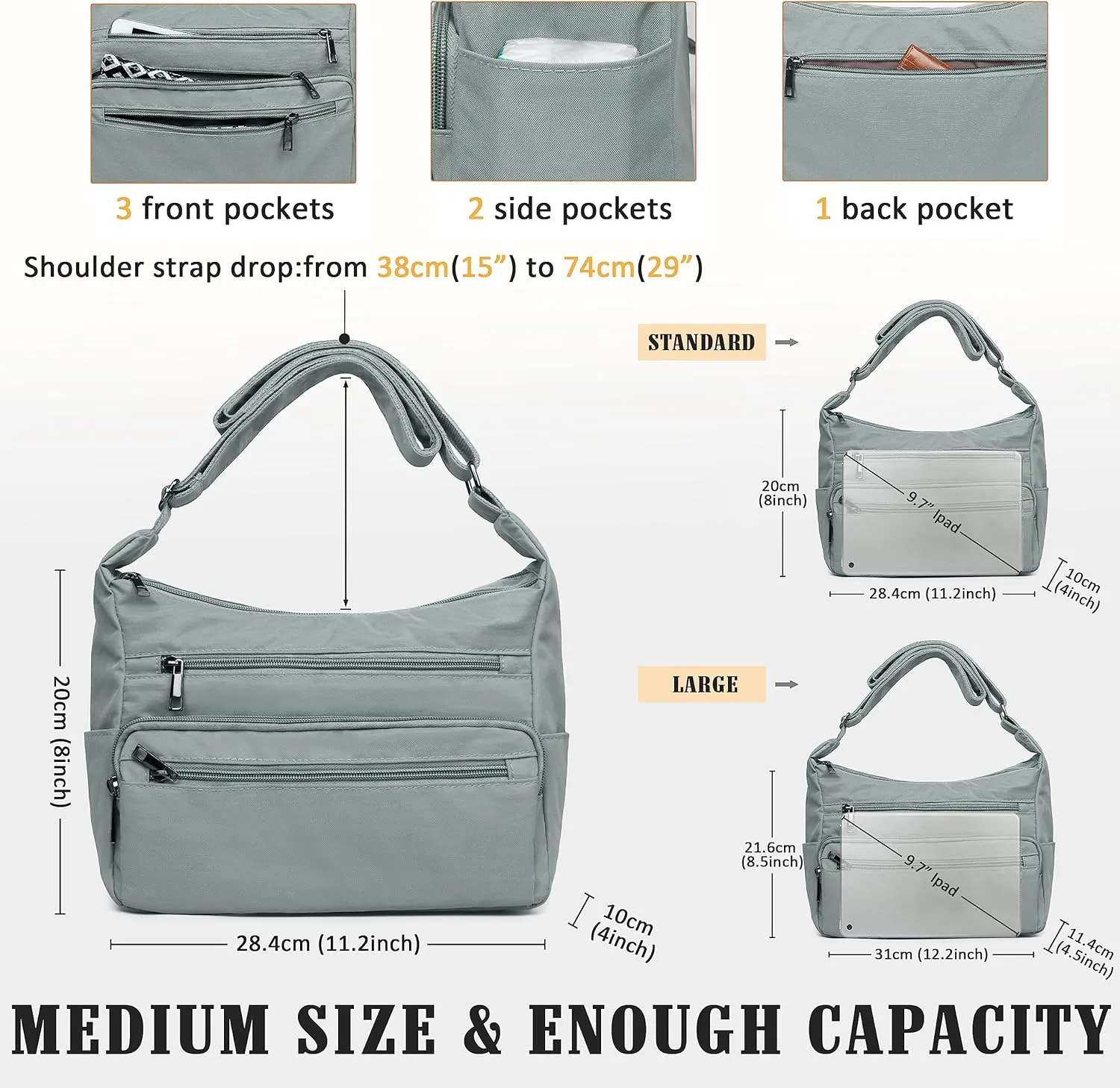 VOLGANIK ROCK RFID Purses for Women Fabric Nylon Multi Pocket Crossbody Bag Ladies Travel Handbag