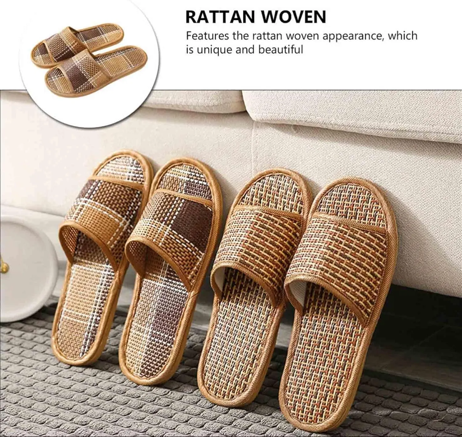 Volital Sandals for Women, 2025 New Summer Sandals Rattan Slippers, Lightweight Comfortable for Walking Travel