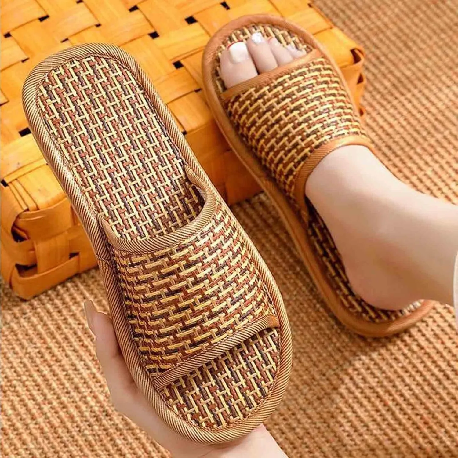 Volital Sandals for Women, 2025 New Summer Sandals Rattan Slippers, Lightweight Comfortable for Walking Travel