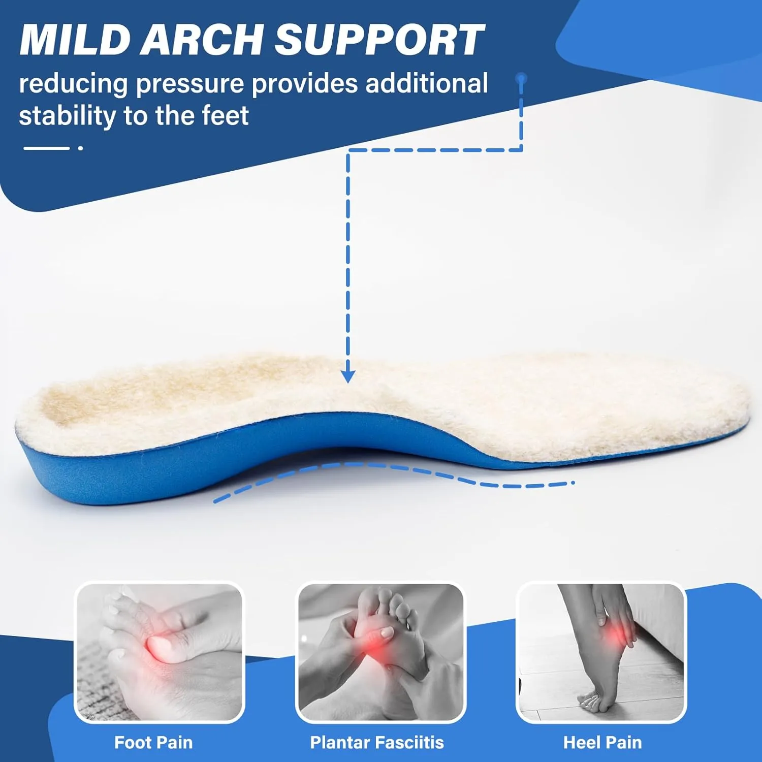 V.Step Wool Insoles with Arch Support, Comfortable Sheepskin Shoe Inserts Shearling Replacement for Women Men Boots Cozy