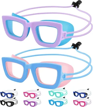 Vvinca Kids Swim Goggles, 2 Pack Toddlers Swimming Goggles Bungee Strap No Hair Pulling Anti-Fog/UV Pool Goggles for Age 3-10