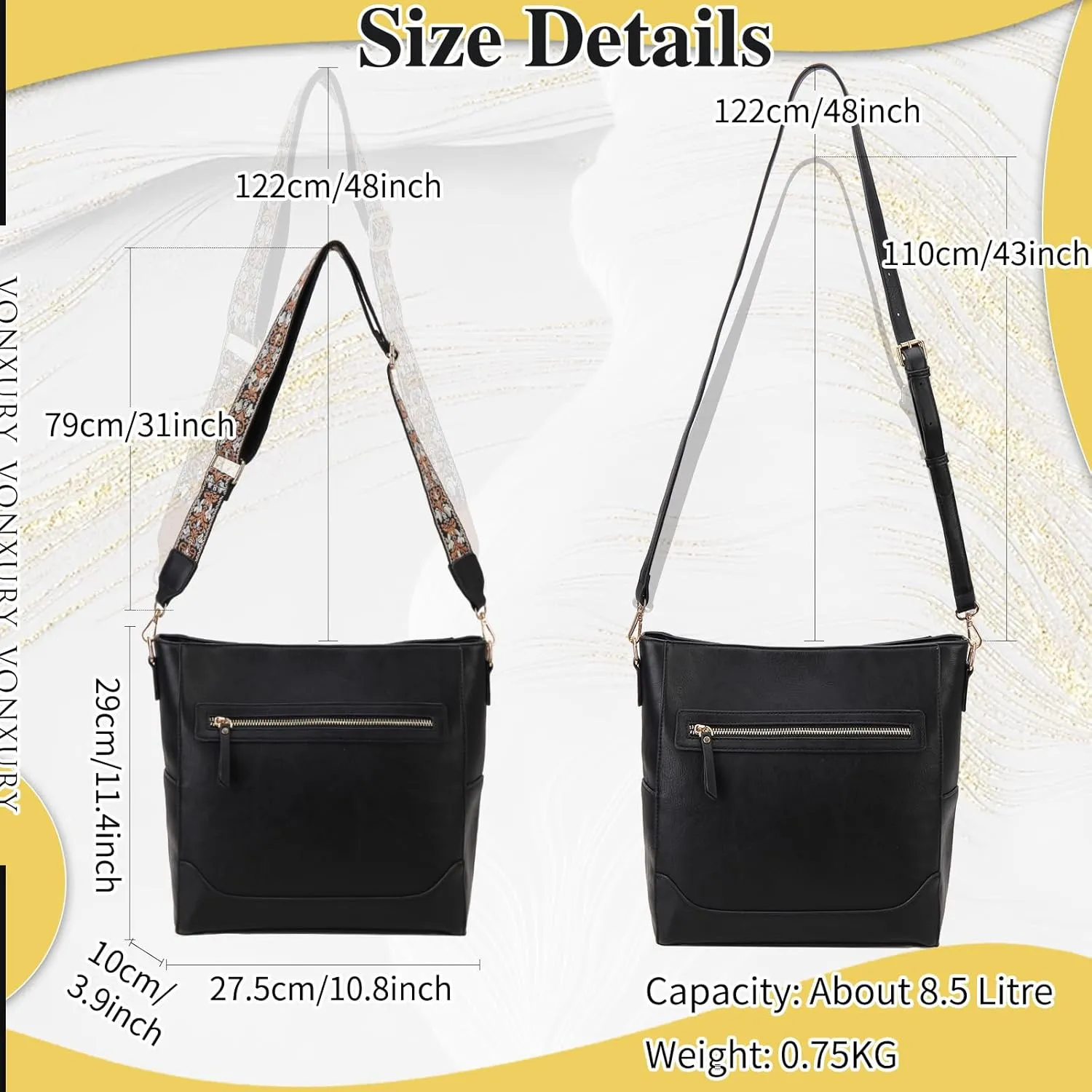 VX VONXURY Crossbody Bag for Women, Trendy Vegan Leather Shoulder Bag, Designer Bucket Bag with 2PCS Adjustable Straps