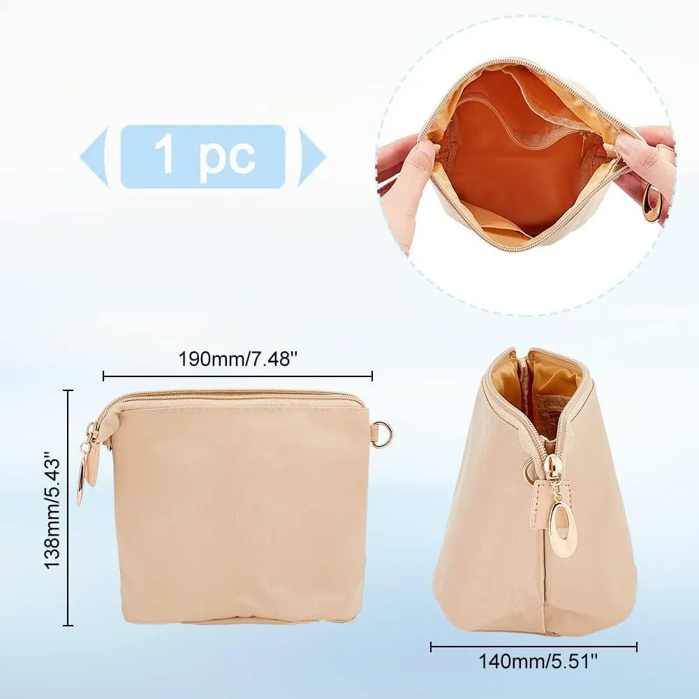 WADORN Purse Organizer Insert, Nylon Tote Bag Organizer with Zipper, Inside Liner Shaper for Women's Bag, Apricot, 5.4x7.4 Inch