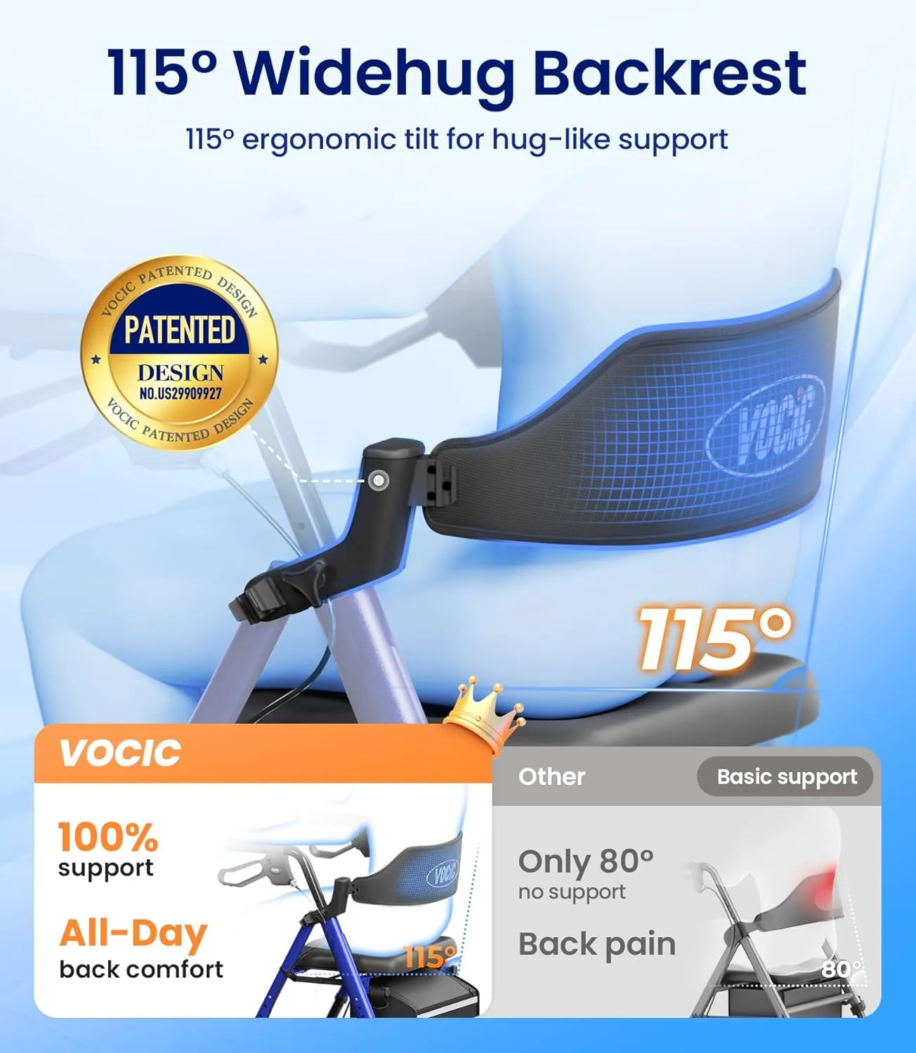 Walkers for Seniors,Foldable Walker with Seat,Rollator Walker with Durable Aluminum,8" Big Wheels for All Terrain, Ergonomic Seat and Backrest,Dual Adjustable Height Rolling Walker| Pashion Blue