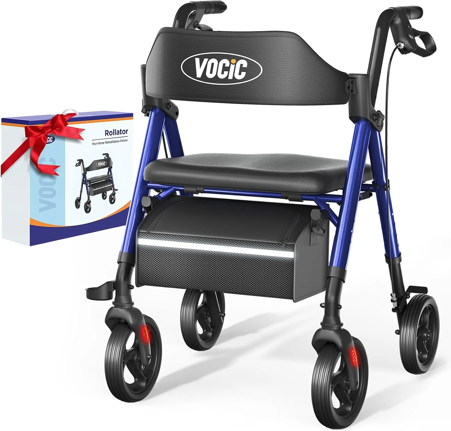 Walkers for Seniors,Foldable Walker with Seat,Rollator Walker with Durable Aluminum,8" Big Wheels for All Terrain, Ergonomic Seat and Backrest,Dual Adjustable Height Rolling Walker| Pashion Blue