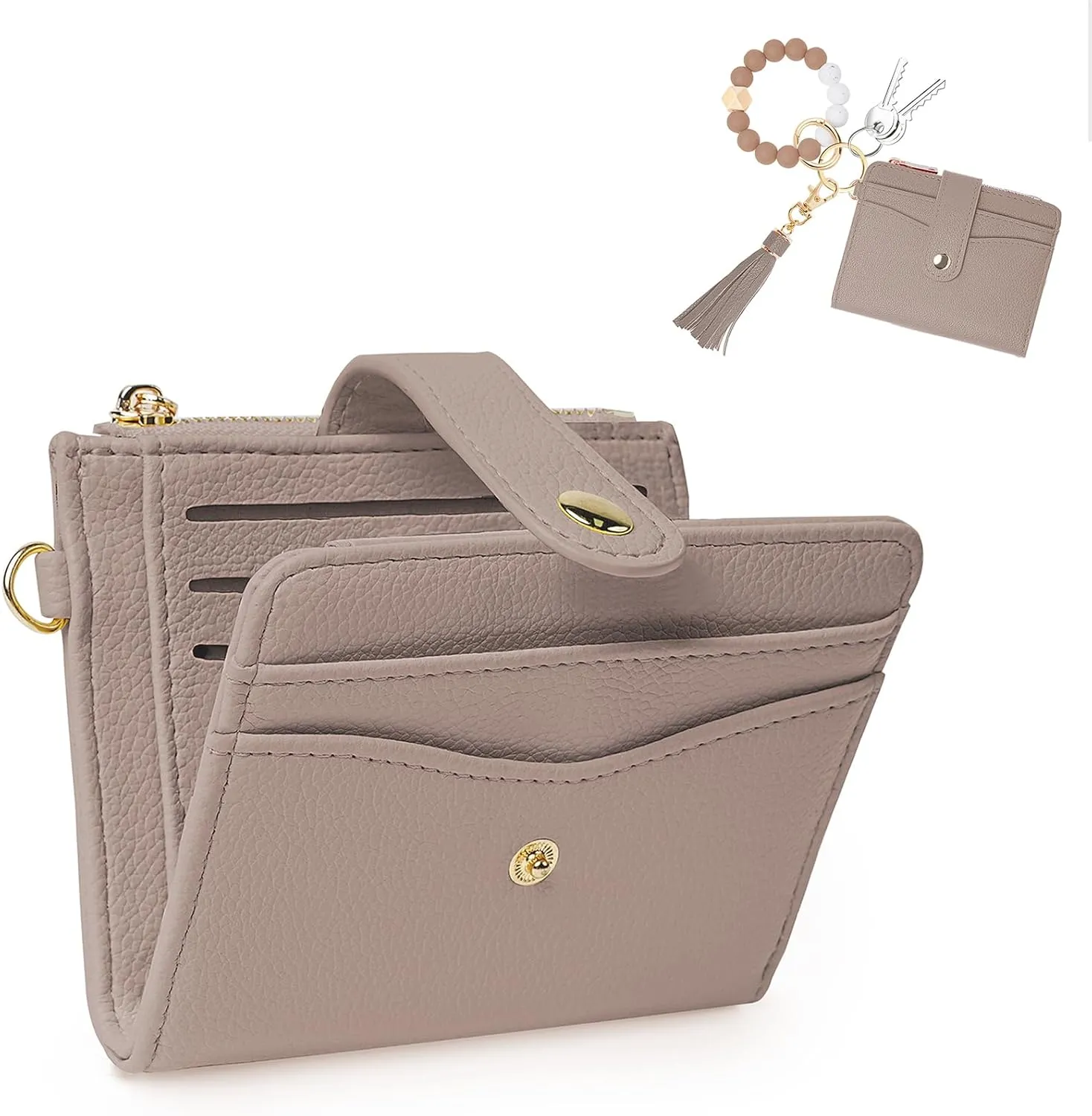 Wallet Keychain Wristlet for Women,Slim RFID Credit Card Holder Purse Tassel Keychain Bangle Key Ring for Men Women