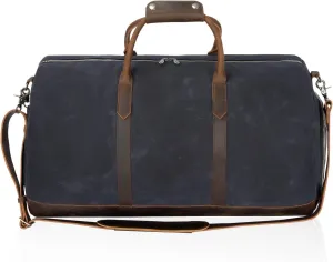 Waxed Canvas Weekender Duffle Bag, Vintage Style Travel Bag with Leather Trim, Army Green (Black)