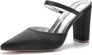 Wedding Pointed Toe Heels Closed Toe Wedding Shoes for Bride High Heels Slip On Bridal Shoes Satin Evening Party Prom Dress Shoes Dark Green(Black,3 UK)