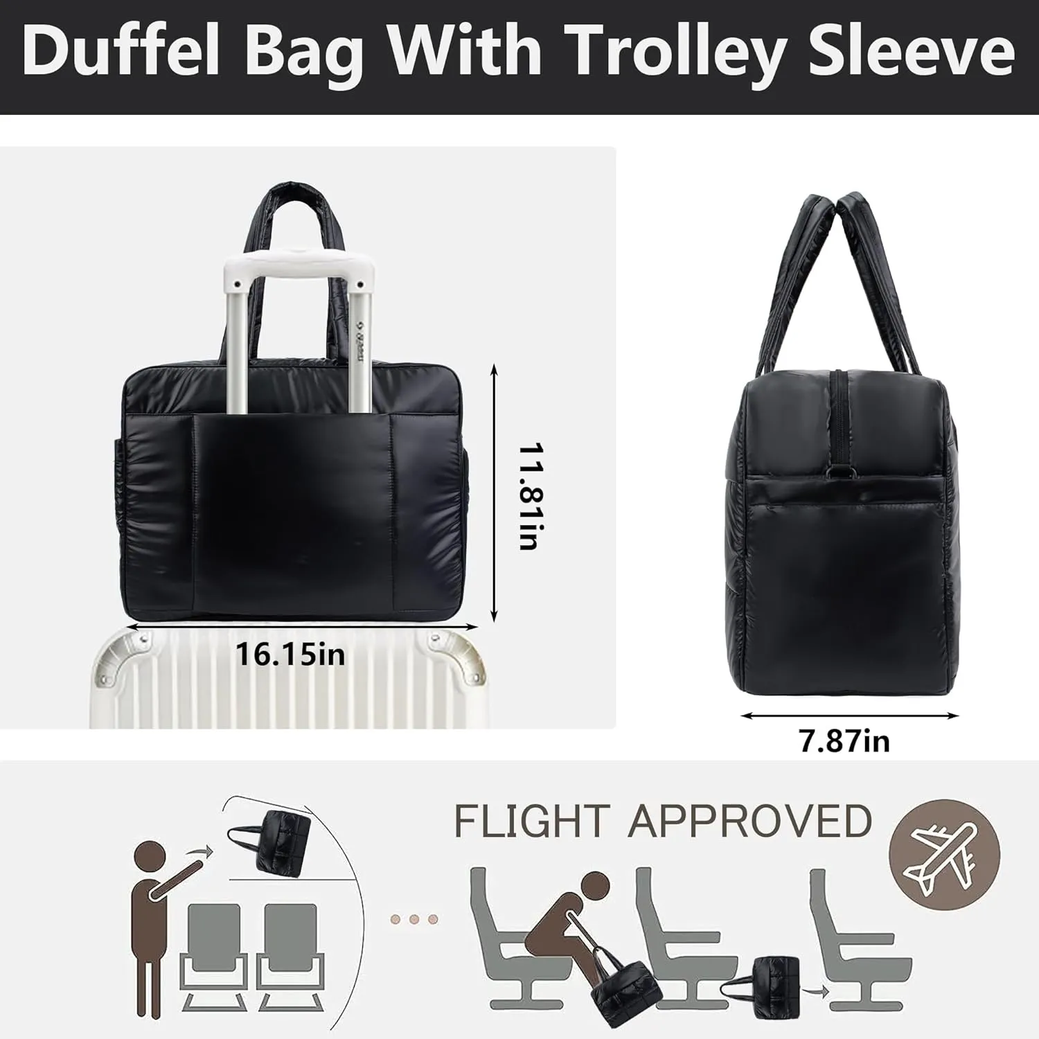 Weekender Fluffy Bag Quilted Nylon Puffer Tote Bag Personal Item Bag for Airlines Overnight Bag Gym Bag