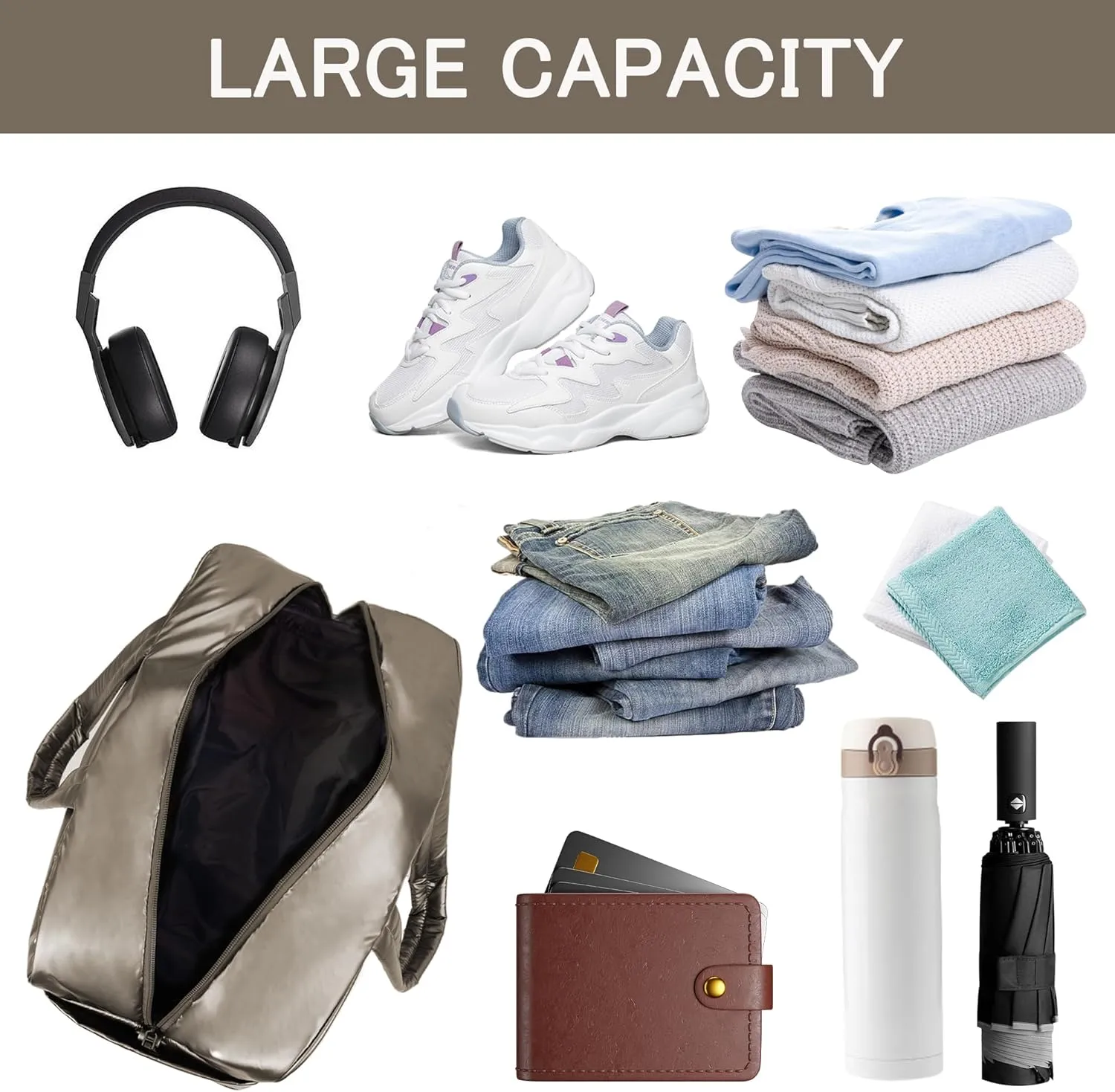 Weekender Fluffy Bag Quilted Nylon Puffer Tote Bag Personal Item Bag for Airlines Overnight Bag Gym Bag
