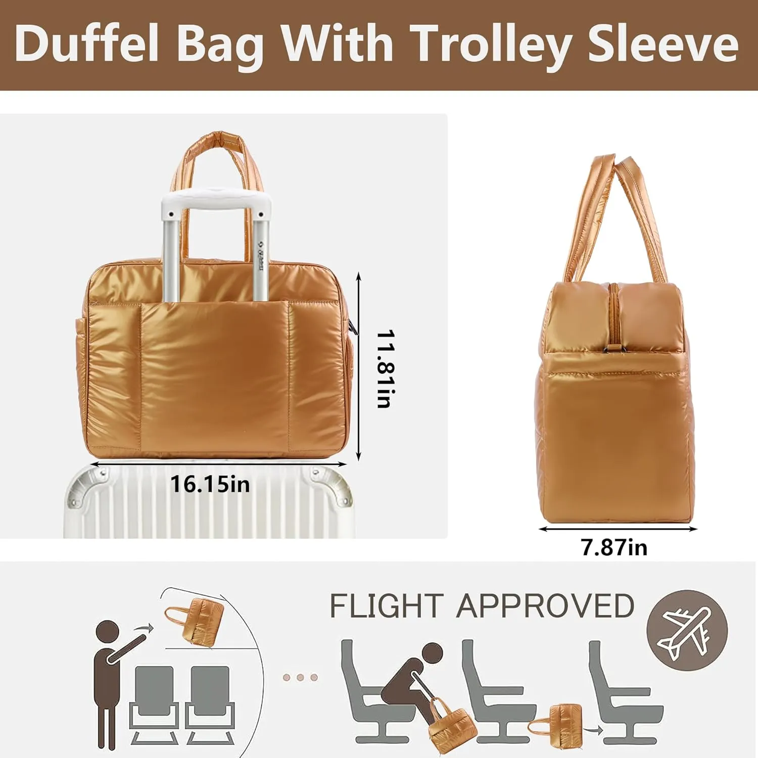 Weekender Fluffy Bag Quilted Nylon Puffer Tote Bag Personal Item Bag for Airlines Overnight Bag Gym Bag