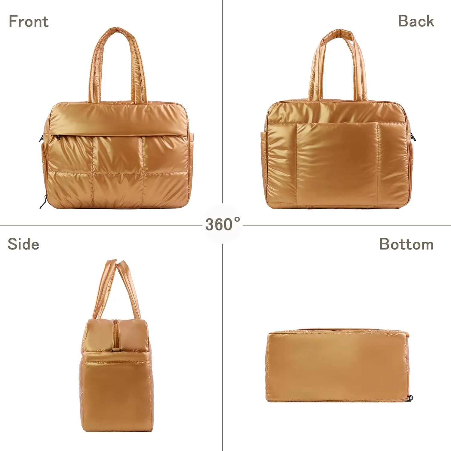 Weekender Fluffy Bag Quilted Nylon Puffer Tote Bag Personal Item Bag for Airlines Overnight Bag Gym Bag