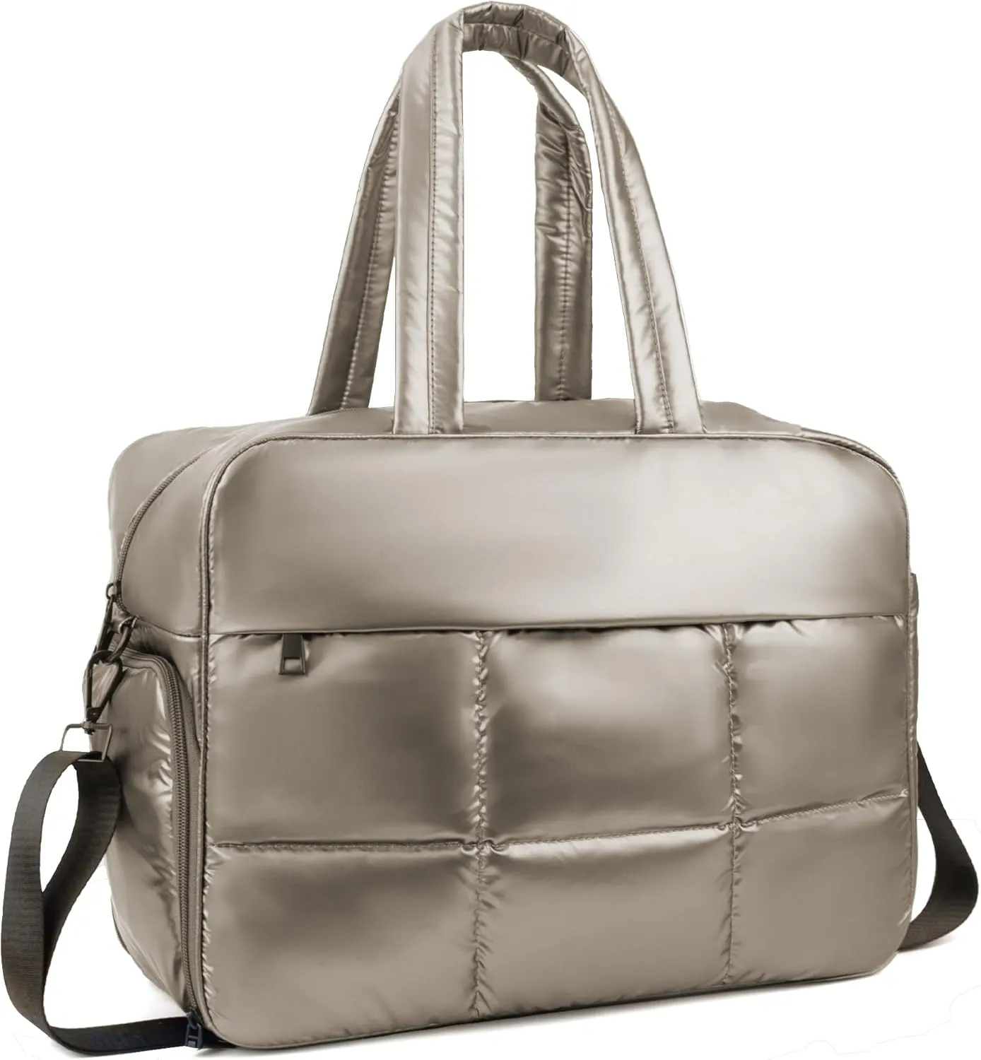 Weekender Fluffy Bag Quilted Nylon Puffer Tote Bag Personal Item Bag for Airlines Overnight Bag Gym Bag