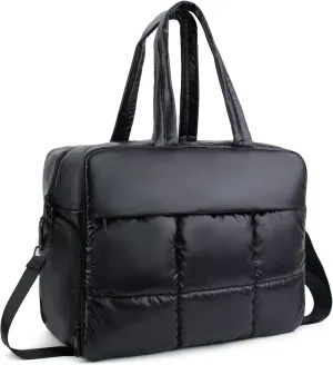 Weekender Fluffy Bag Quilted Nylon Puffer Tote Bag Personal Item Bag for Airlines Overnight Bag Gym Bag