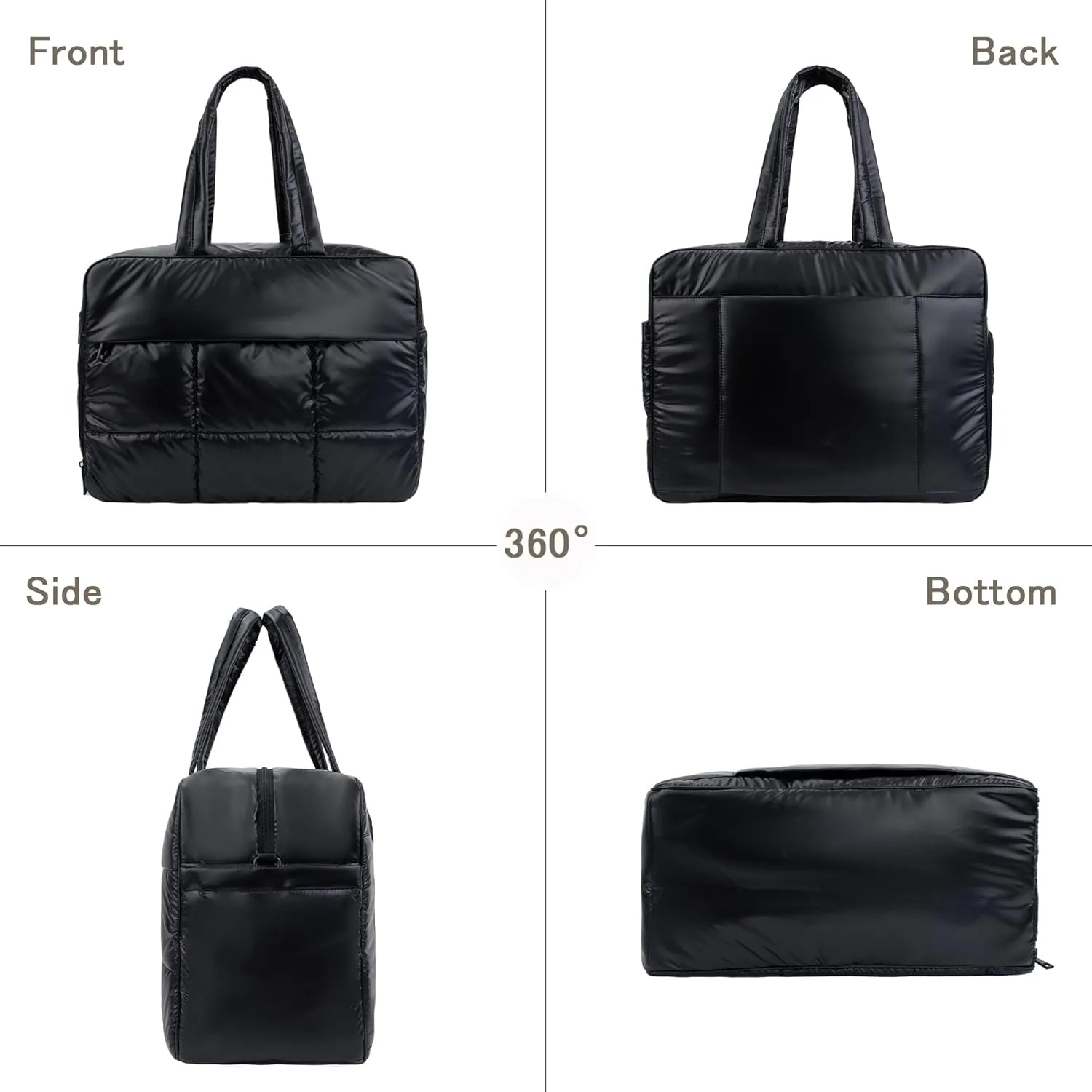 Weekender Fluffy Bag Quilted Nylon Puffer Tote Bag Personal Item Bag for Airlines Overnight Bag Gym Bag