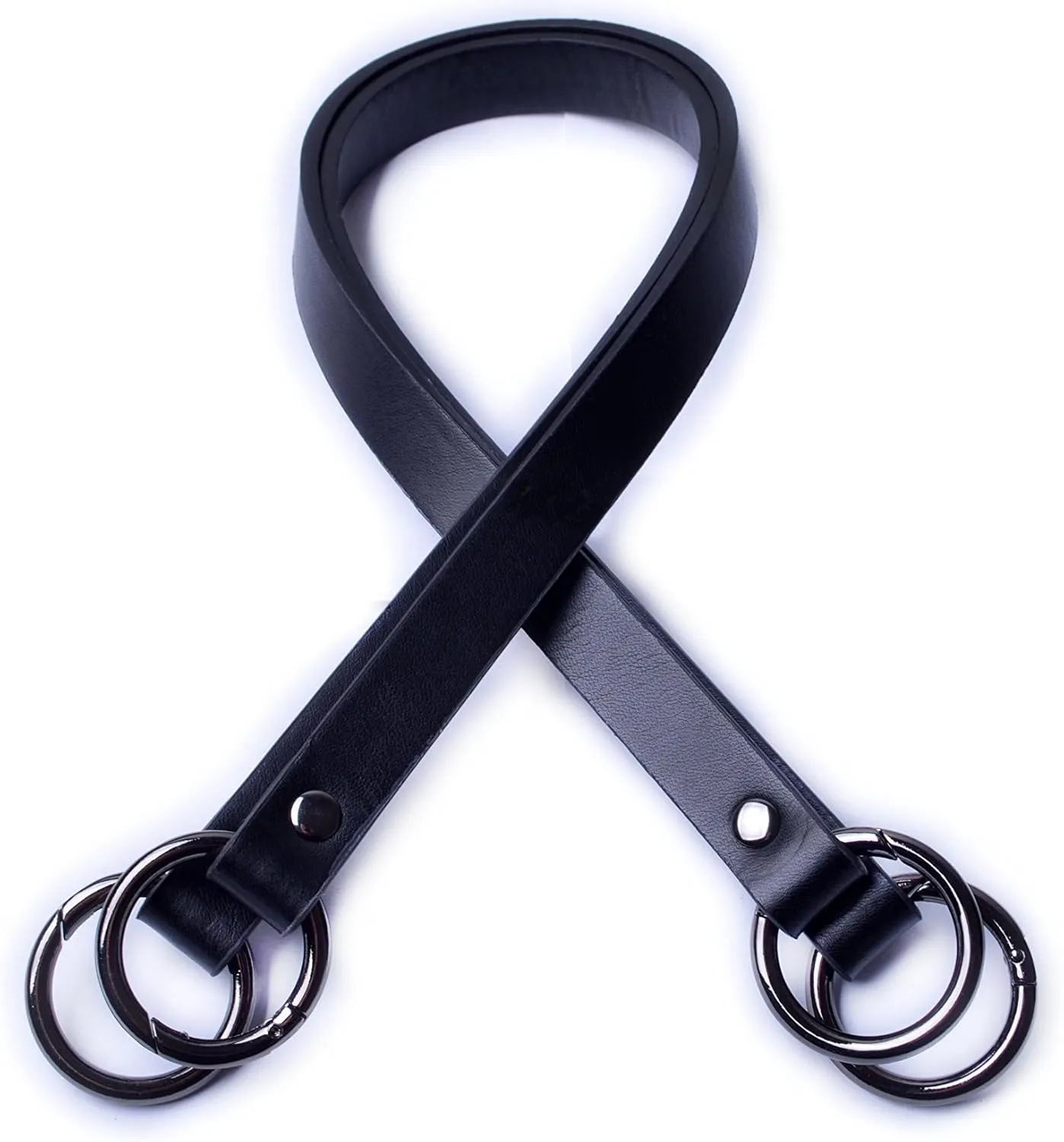Wento Pair 24 inches Vinyl Leather Purses Straps with Big O Ring(1 1/4'' Inner Size) End,Vinyl Leather Bag Handles,Replacement Purse Straps,Handbag Bag Wallet Straps WT100(Black,Gunmetal)…