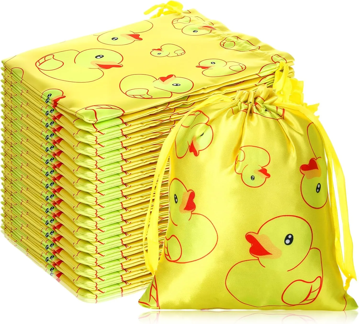 Wesnoy 24 Pcs Yellow Duck Gift Bags with Drawstring 7 x 9 Inch Rubber Duck Treat Goodie Drawstring Reusable Candy Bags for Baby Shower Birthday Party Favors Supplies(Yellow)