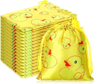 Wesnoy 24 Pcs Yellow Duck Gift Bags with Drawstring 7 x 9 Inch Rubber Duck Treat Goodie Drawstring Reusable Candy Bags for Baby Shower Birthday Party Favors Supplies(Yellow)
