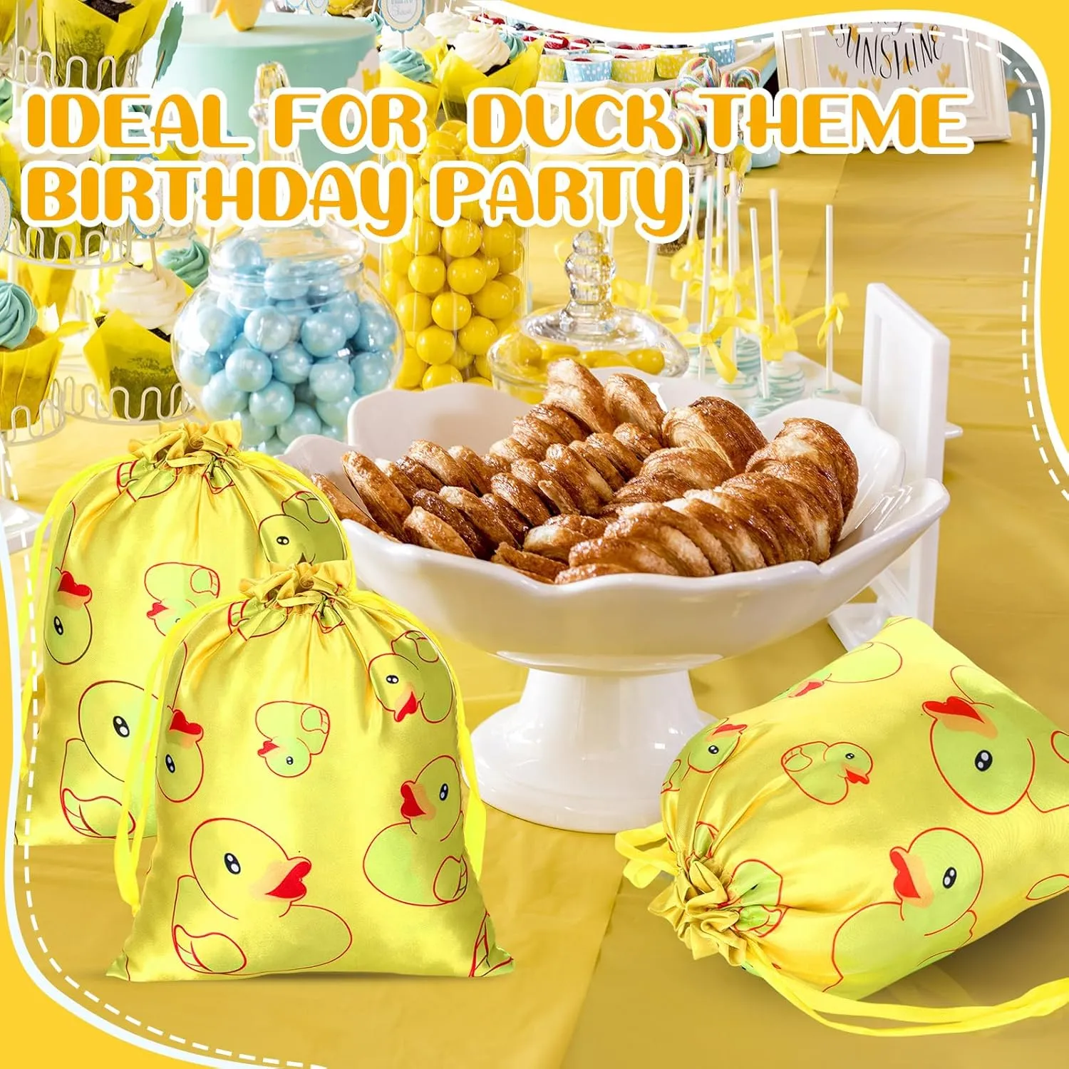 Wesnoy 24 Pcs Yellow Duck Gift Bags with Drawstring 7 x 9 Inch Rubber Duck Treat Goodie Drawstring Reusable Candy Bags for Baby Shower Birthday Party Favors Supplies(Yellow)