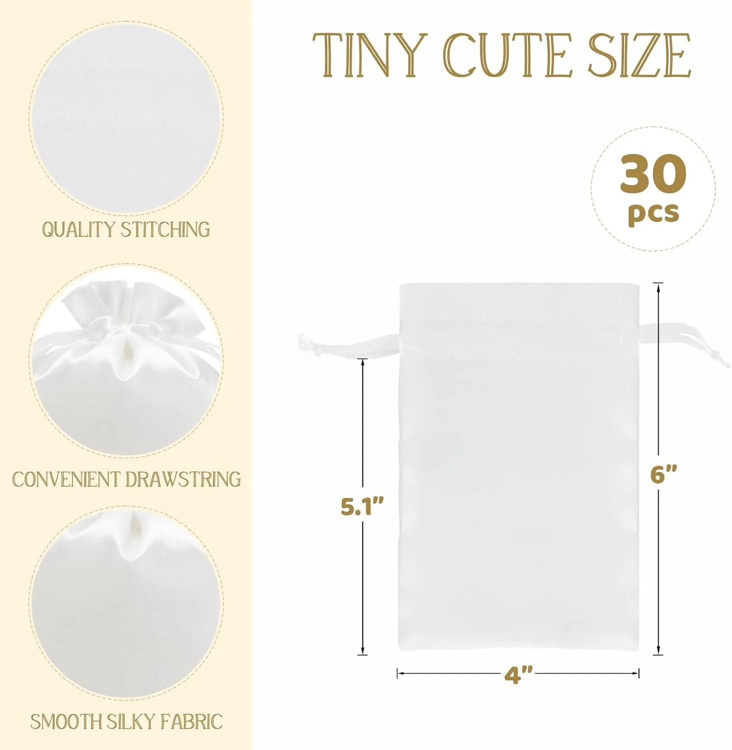 White Satin Cloth Gift Bags, For Kids Classroom, Wedding, Birthday, or Baby Shower Party Favors, Mother's Day, Jewelry, 4x6 inches with Drawstring for Small Business, 30 Pcs