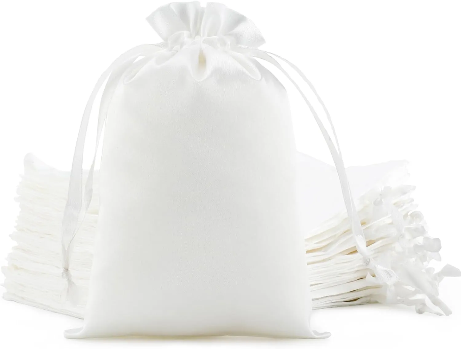 White Satin Cloth Gift Bags, For Kids Classroom, Wedding, Birthday, or Baby Shower Party Favors, Mother's Day, Jewelry, 4x6 inches with Drawstring for Small Business, 30 Pcs