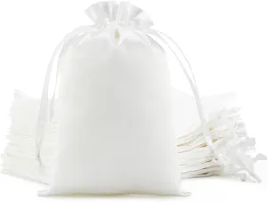 White Satin Cloth Gift Bags, For Kids Classroom, Wedding, Birthday, or Baby Shower Party Favors, Mother's Day, Jewelry, 4x6 inches with Drawstring for Small Business, 30 Pcs