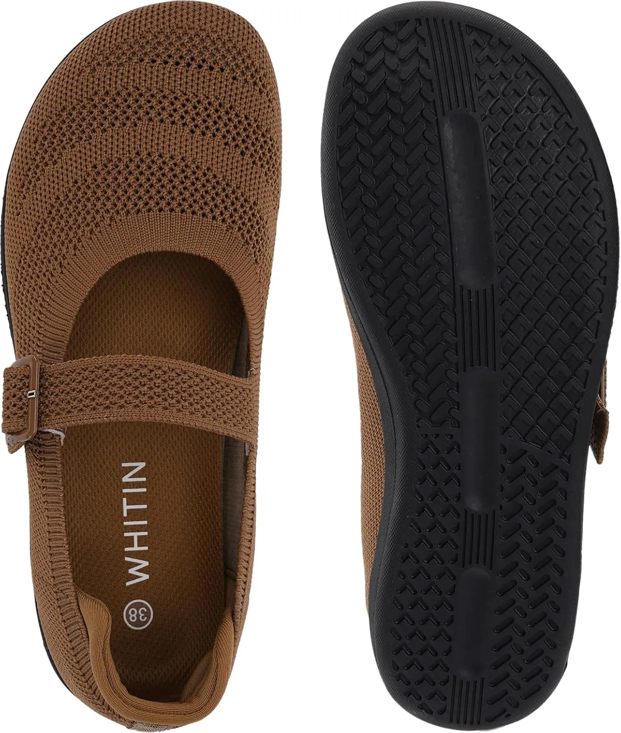 WHITIN Women's Barefoot Mary Jane Flats   Wide Toe Box   Zero Drop Sole   Adjustable Straps