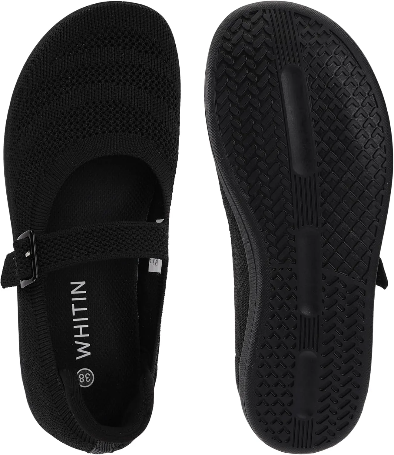 WHITIN Women's Barefoot Mary Jane Flats   Wide Toe Box   Zero Drop Sole   Adjustable Straps