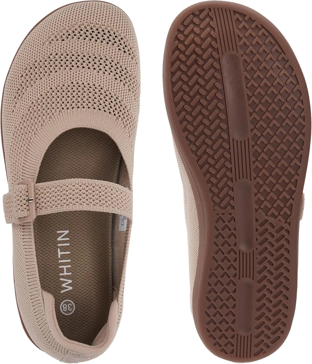 WHITIN Women's Barefoot Mary Jane Flats   Wide Toe Box   Zero Drop Sole   Adjustable Straps