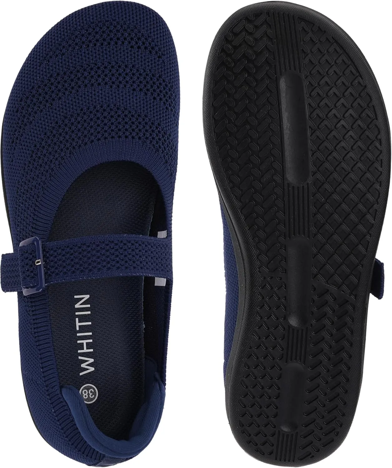 WHITIN Women's Barefoot Mary Jane Flats   Wide Toe Box   Zero Drop Sole   Adjustable Straps