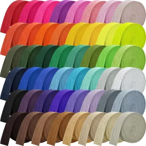 Windyun 48 Rolls Heavy Cotton Webbing 157.5 Yard 48 Color Mixed Polyester Cotton Webbing Strap Tote Bags Leash Straps for Making Bag Handles Cloth Belt Crafts Outdoor Accessories Supplies
