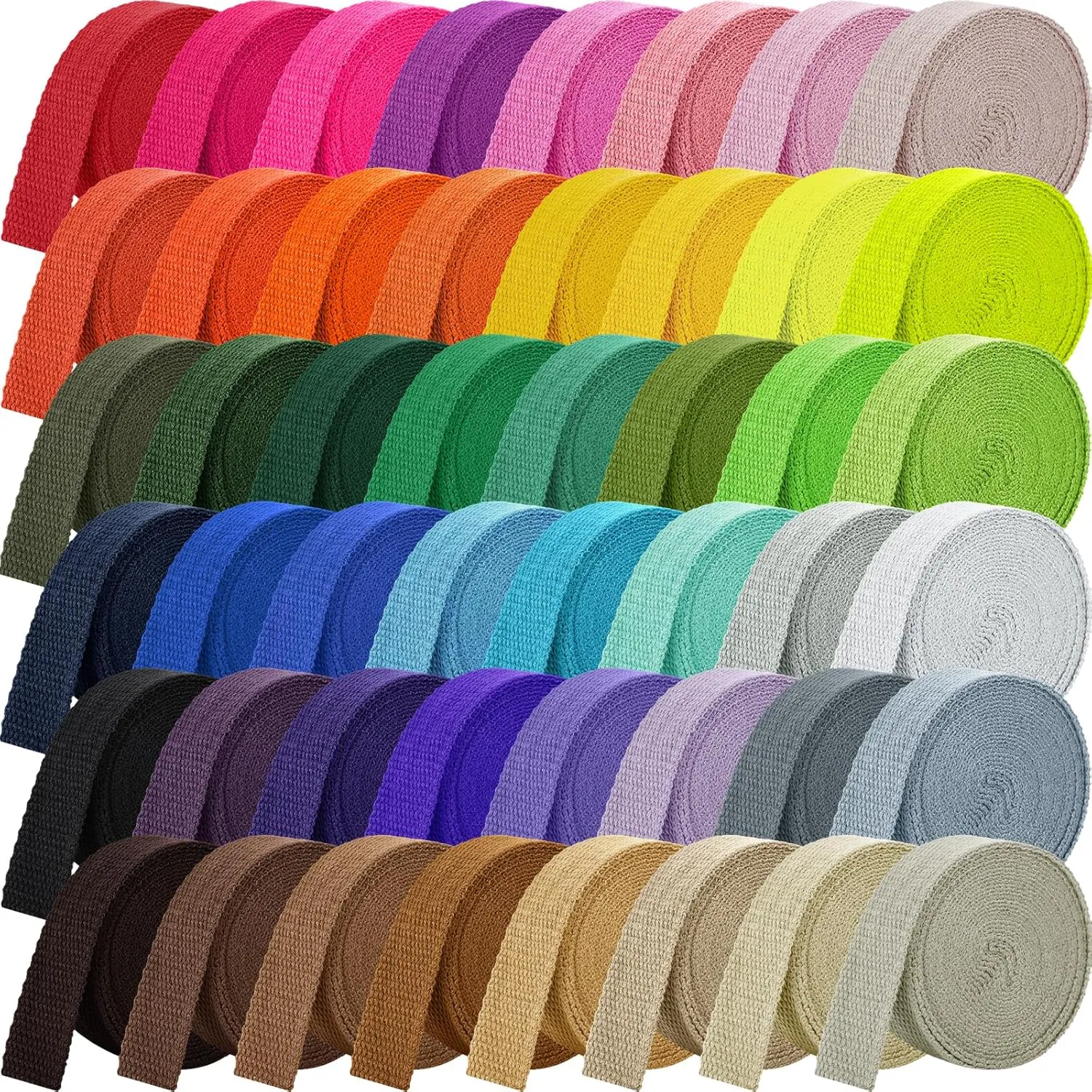 Windyun 48 Rolls Heavy Cotton Webbing 157.5 Yard 48 Color Mixed Polyester Cotton Webbing Strap Tote Bags Leash Straps for Making Bag Handles Cloth Belt Crafts Outdoor Accessories Supplies