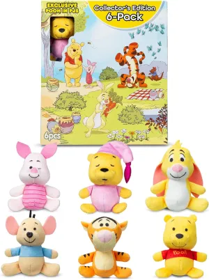 Winnie The Pooh and Pals 6 Pack - Miniature Plush Figure, Suffed Animal, Toy Mini Soft Figure for Kids, Girls and Boys Ages 4 