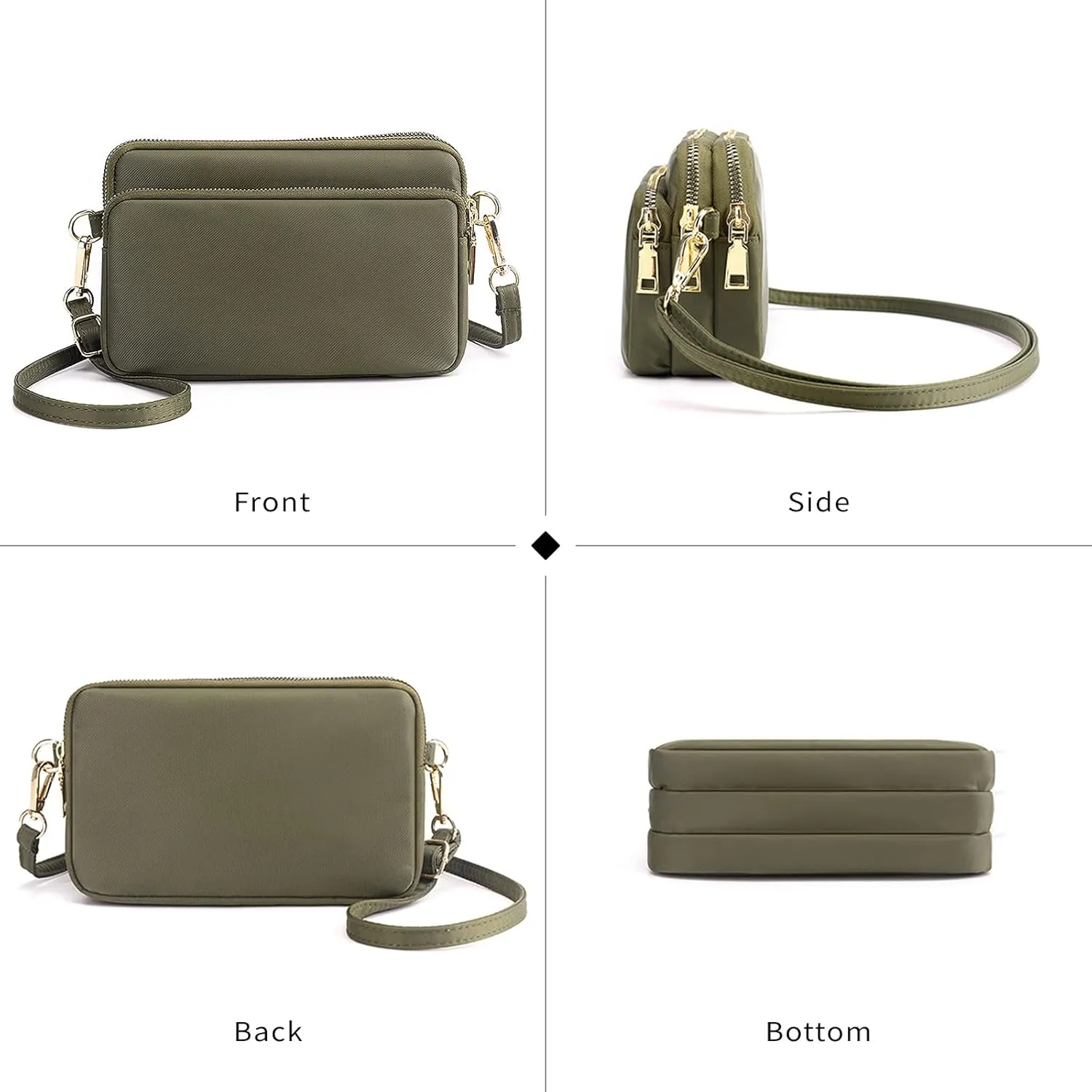 WITERY Multi Zipper Crossbody Bags for Women - Waterproof Mini Nylon Travel Shoulder Bag Cell Phone Purse Pouch with Strap