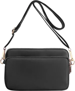 WITERY Multi Zipper Crossbody Bags for Women - Waterproof Mini Nylon Travel Shoulder Bag Cell Phone Purse Pouch with Strap