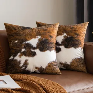 Woaboy Pack of 2 Decorative Throw Pillow Covers Cowhide Brindle Printed Couch Throw Pillows Cushion Covers for Home Decor Living Room Sofa Bedroom 26x26Inch